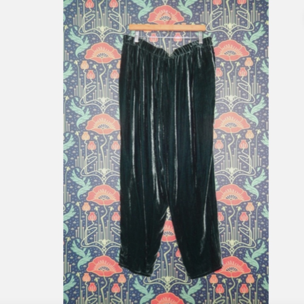 Eileen Fisher High Waist Green Velvet Taper Ankle Pants Pine Nwt - Picture 8 of 8
